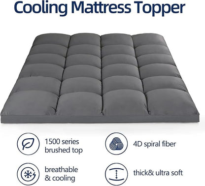 Mattress Topper Twin for Back Pain, Extra Thick Mattress Pad Cover, Plush Pillow Top, Deep Elastic Pocket, Grey,39"X75"+20"
