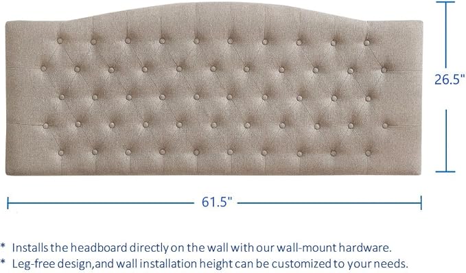 24KF Upholstered Tufted Button Wall Mounted Linen Headboard,Comfortable Fashional Headboard Queen/Full Size,6055-Q-Linen