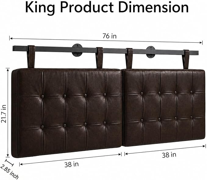 King Headboard only, Wall Mounted Headboard for Adjustable Bed, Hanging Head Board for King Size Bed, Button Tufted Upholstered Headboard Cabeceras De Cama for Bedroom, Dorm, Dark Brown Faux Leather
