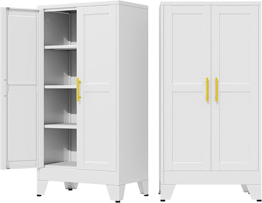 47" Metal Garage Storage Cabinet with 2 Doors and 3 Adjustable Shelves,Metal Storage Cabinets,Steel Tool Cabinets for Home,Office,Garage,Warehouse (White, 47''H x 24''W x 12''D)