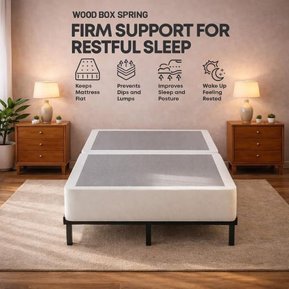 Treaton, 8-Inch Sturdy Wood Box Spring for Mattress Support - Durable and Fully Assembled, Natural Wood Foundation for Twin XL, White