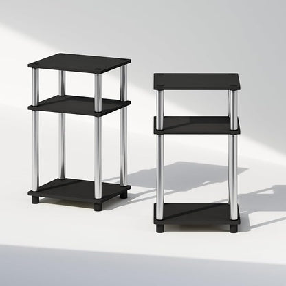 Furinno Just 3-Tier Turn-N-Tube Open Storage Nightstand, 2-Pack, Americano, Stainless Steel Tubes