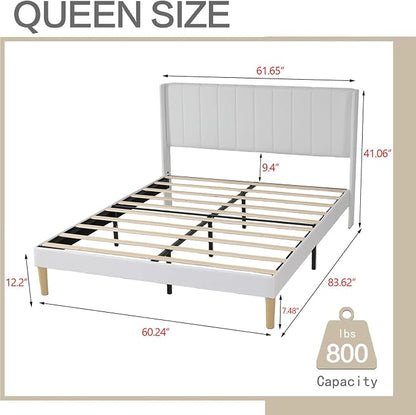 AGARTT Upholstered Platform Bed Frame Queen Size with Headboard and Footboard/Wooden Slats Support/No Box Spring Needed/Easy Assembly,White Linen