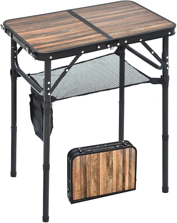 Mini Folding Camping Table - 2ft RV Space-Saving Table& Kids Toy/Learning Desk, Anti-Stain Desktop for Outdoor Glamping/Picnic/Patio & Indoor Decor (Retro Wooden-Grained)