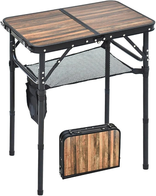 Mini Folding Camping Table - 2ft RV Space-Saving Table& Kids Toy/Learning Desk, Anti-Stain Desktop for Outdoor Glamping/Picnic/Patio & Indoor Decor (Retro Wooden-Grained)