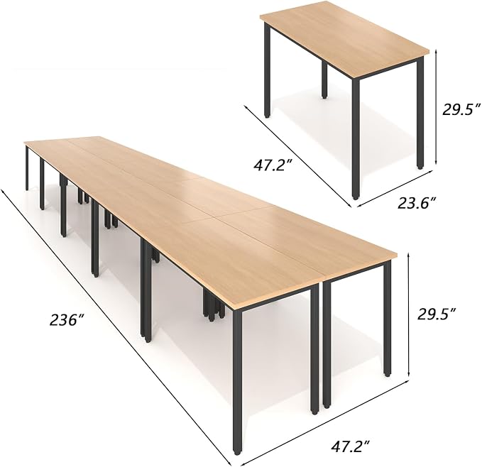 Bonzy Home Conference Tables 20ft Office Computer Desk for Meeting Room Study Writing Printer Podcast Table for 24 People Modern Natural 10PCS 236.2"x47.2"x29.5"