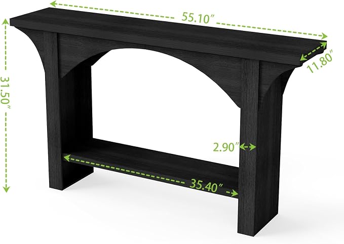 Black Entry Table, 55'' Modern Console Table 2-Tier Wood Entrance Table Foyer Tables for Entryway Hallway