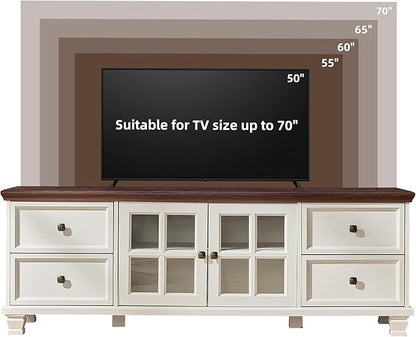 SAVOR LIFE Farmhouse TV Stand and Coffee Table Set, Living Room Furniture Set with TV Console and Center Table, White