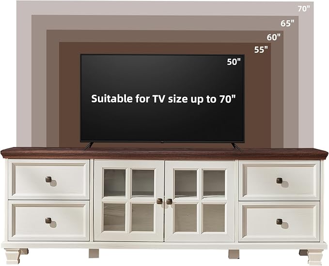 SAVOR LIFE Farmhouse TV Stand and Coffee Table Set 4, Rustic Wood Living Room Table Set with TV Console, Center Table, End Table Set of 2 for Living Room, White