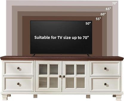 SAVOR LIFE Farmhouse TV Stand and Coffee Table Set 4, Rustic Wood Living Room Table Set with TV Console, Center Table, End Table Set of 2 for Living Room, White