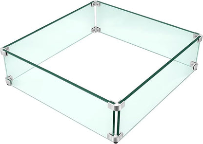 Fire Pit Wind Guard, 19.5" x 19.5" Square Tempered Glass Wind Shield for Firepit & Fire Table, Thick Glass and Easy Installation with Included Tools, Airflow Management for Stable Flame