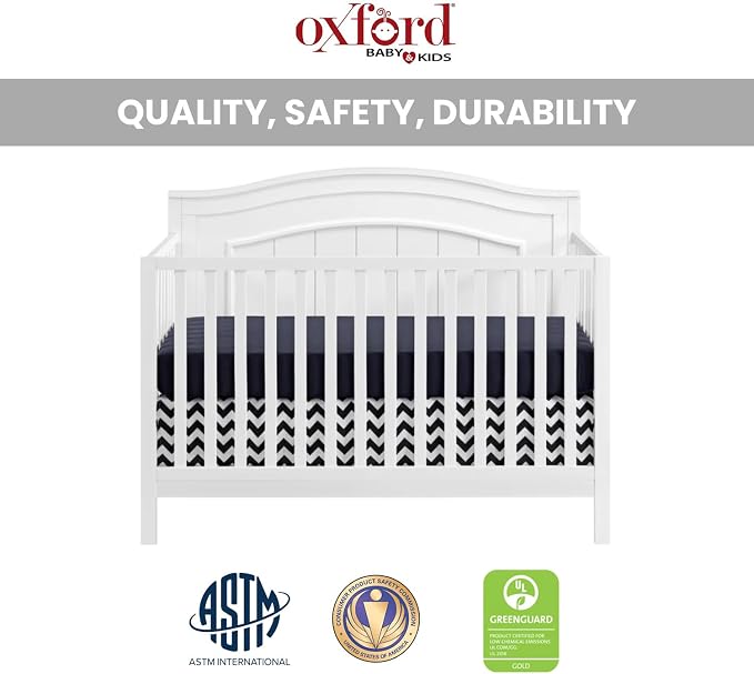 Oxford Baby Nolan 4-in-1 Convertible Baby Crib, Snow White, GreenGuard Gold Certified