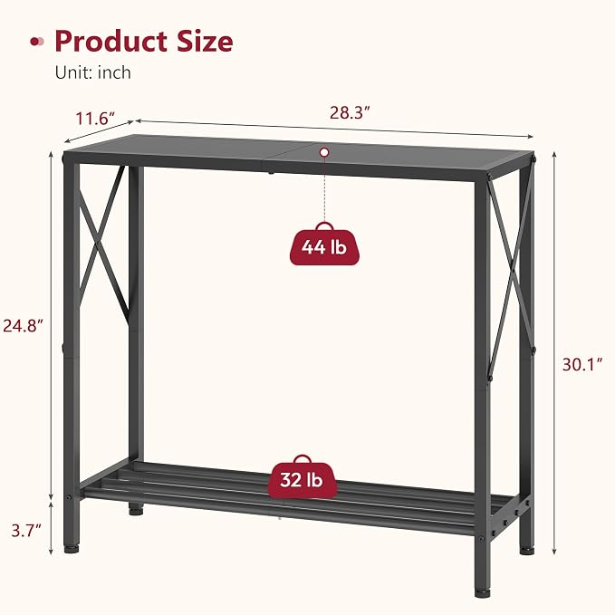 Tajsoon Small Entryway Table, 2-Tier Narrow Consle Table for Entryway, Small Hallway Table with Storage Shelves, Thin Sofa Table for Hallway, Living Room, Corridor, Office, Black