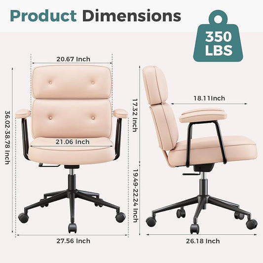 OLIXIS Ergonomic Home Office Desk Chair, PU Leather Computer Chair with Lumbar Support Adjustable Height Rolling Swivel Executive Task Armrests, Hot Pink