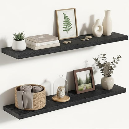 Vivelove 36 Inches Floating Shelves Wall Mounted, 10" Deep Wall Shelves for Bedroom, Bathroom, Living Room, Kitchen, Office, Home Decor, Modern Shelf, Set of 2, Black, 36x10.2x1.5