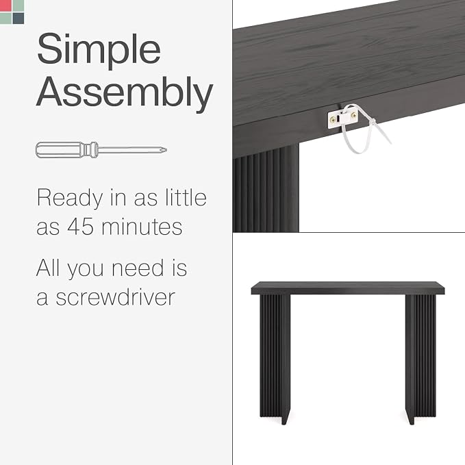 Fluted Console Table - Small Entry Desk for Narrow Spaces - Modern, Mid-Century Home Decor - Living Room Furniture - Solid Wood Entryway Table - Fluted Cross Bass and Rectangular Top (Black)