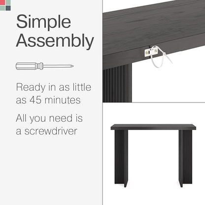 Fluted Console Table - Small Entry Desk for Narrow Spaces - Modern, Mid-Century Home Decor - Living Room Furniture - Solid Wood Entryway Table - Fluted Cross Bass and Rectangular Top (Black)