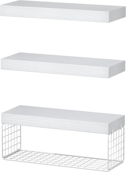 QEEIG Bathroom Shelves Over Toilet - Wall Mounted Floating Shelves Toilet Paper Storage Small Farmhouse Decor Shelf 16 inch Set of 3, White (019-W3)