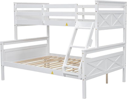 Merax Wooden Bunk Bed,Twin Over Full Bunk Bed with Ladder,Safety Guardrail,Can Be Separated into 2 Beds,Perfect for Bedroom,White