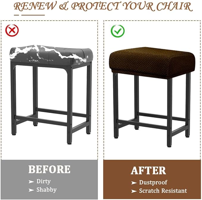 Levoberg Bar Stool Cover Rectangle Stretch Counter Height Barstool Slipcovers Rectangular Vanity Stool Cover Kitchen Counter Saddle Seat Cover for Wooden Metal Bench Set of 2 Coffee