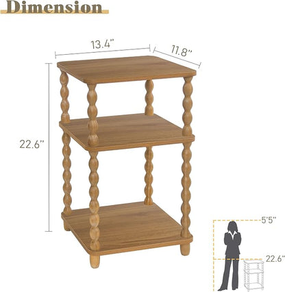 Fultyle End Table, Small Side Table with 3 Tier Open Shelf, Modern Night Stand Accent Table for Small Spaces, Living Room and Office (Caramel Tan)