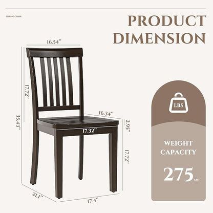 COLAMY Wooden Dining Room Chairs Set of 2, Spindle High Back Windsor Kitchen Side Chair, Farmhouse Dining Chairs for Kitchen, Dining Room, Dark Brown