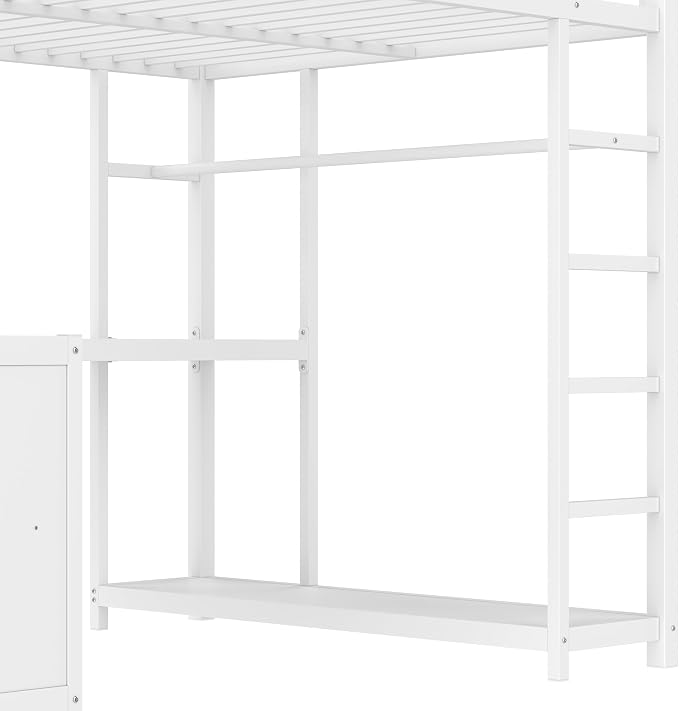 Bellemave Full Size loft Bed with L Desk, Wardrobe, Metal Full Loft Bed Frame for Adults, Kids, Teens, White