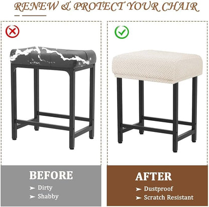 Levoberg Bar Stool Cover Rectangle Stretch Counter Height Barstool Slipcovers Rectangular Vanity Stool Cover Kitchen Counter Saddle Seat Cover for Wooden Metal Bench Set of 2 Beige
