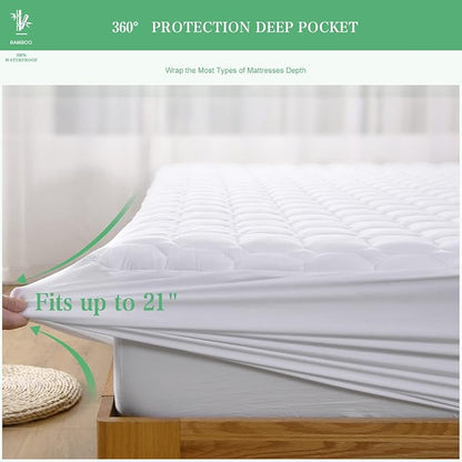 UNILIBRA Cal King Mattress Protector Waterproof Rayon from Bamboo, Deep Pocket Mattress Pad Cover Fit up to 6''-21'', Breathable Soft Filling Quilted Fitted Mattress Topper