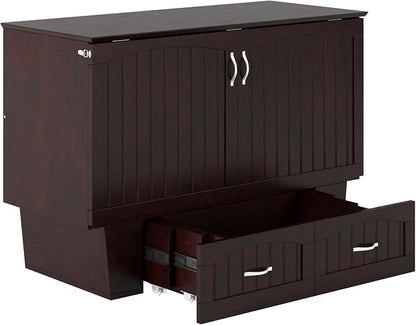 AFI, Nantucket Full Size Murphy Bed Chest with Mattress, Built-in Charging Station and Storage Drawer, Full, Espresso