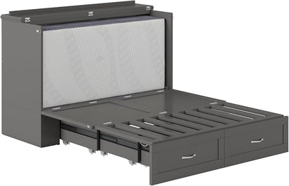 AFI Hamilton Full Murphy Bed Chest with Mattress, Storage, and Built-in Charger in Grey