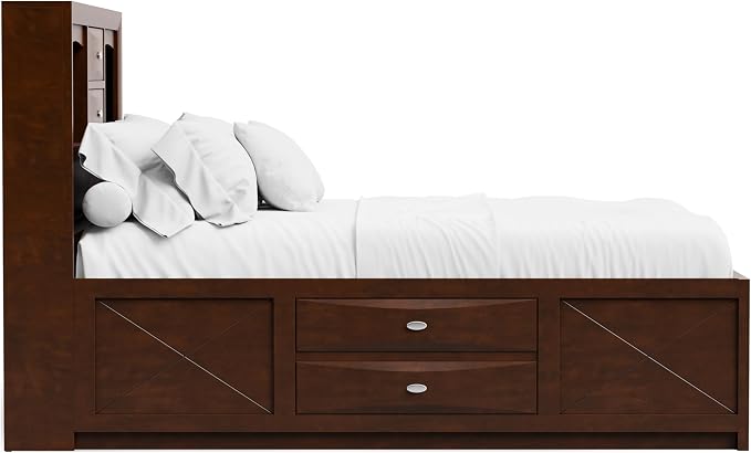 Furniture of America Darius Transitional Solid Wood 3-Piece King Platform Bedroom Set with Drawers, Bookcase Headboard and Knob Pulls, Mattress Ready, Dark Cherry