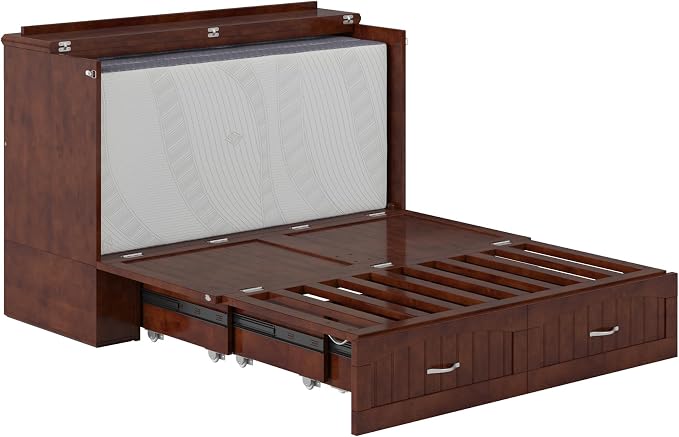 AFI, Southampton Murphy Bed Chest Full with 6" Mattress, Built-in USB Charger & Storage Drawer, Walnut