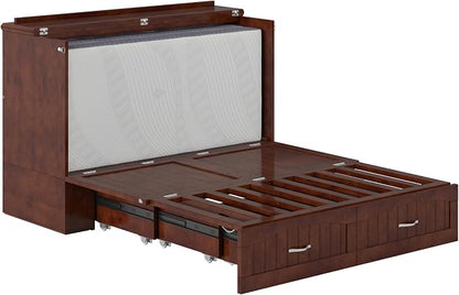 AFI, Southampton Murphy Bed Chest Full with 6" Mattress, Built-in USB Charger & Storage Drawer, Walnut