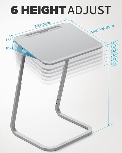 SAIJI Heavy Duty TV Trays Upgraded TV Tables for Eating on Couch | Angle & Height Adjustable Living Room Dinner Table, Laptop Desk for Sofa/Bedside/ Recliner, with Cup Holder and Tablet Slot