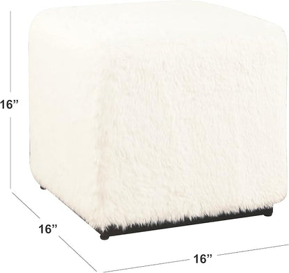 HomePop 16" Cube Ottoman - White Faux Fur