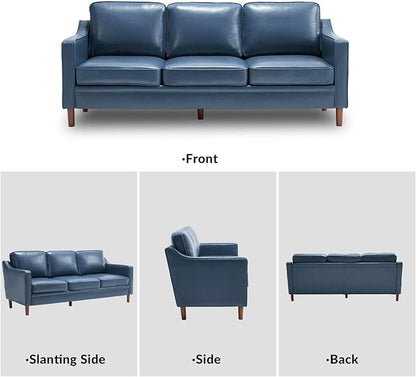 Kingfun 80" Faux Leather Sofa, 3 Seater Couch, Mid Century Modern Couches with Solid Wood Legs for Living Room Bedroom