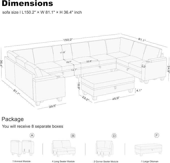 Belffin Oversized U Shaped Modular Sectional Couch for Living Room 10 Seater Modular Sofa Set with Storage Ottoman Large Sectional Couch with Cup Holder White