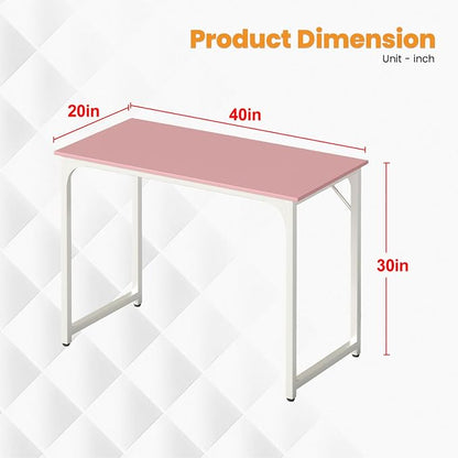 PayLessHere | 39 Inch Computer Desk | Pink | Office Desk with Metal Frame, Adjustable Feet | Water-Resistant, Scratchproof Surface | Sturdy Writing Table for Home Office or Study | Pack of 1