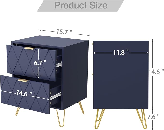 Anbuy Bedroom Sets Navy Blue Sets 3Pcs 6 Drawer Dresser and Night Stand Sets for Bedroom, Two Drawers Nightstand Set of 2 & 6 Drawer Dresser Combo 3 Pieces (Navy Blue)