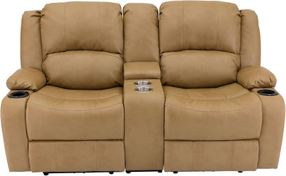 RecPro Charles 67" Powered Double RV Wall Hugger Recliner Sofa RV Loveseat with Upgraded 2023 Fabric (Toffee)