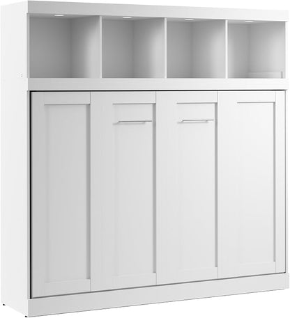 Bestar Full Size Horizontal Murphy Bed with Storage and Charging Station, 80-inch, for Bedroom or Guestroom, Pur Collection, Modern, White