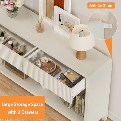 FATORRI Entryway Console Table with 2 Drawers, 47.2 inch Modern Sofa Table for Living Room, Couch Tables Behind Sofa and Hallway Tables with Storage, Antique White
