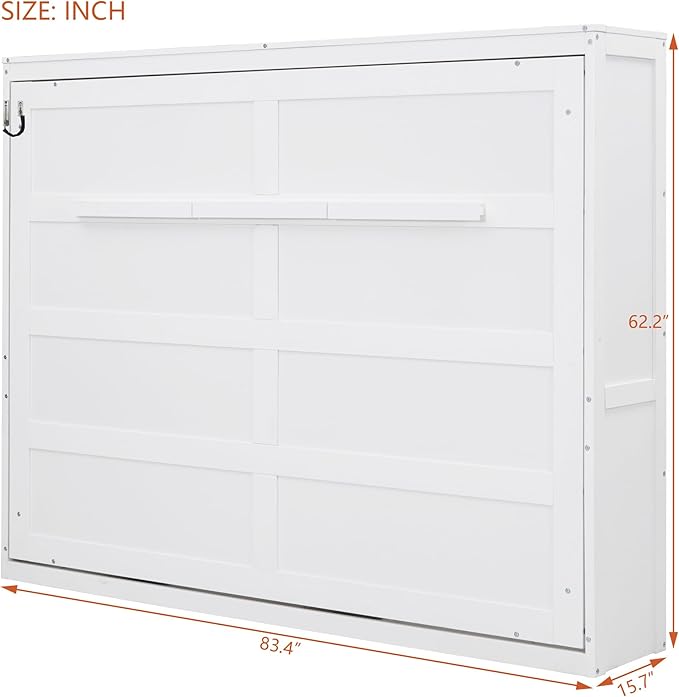 Merax Modern Farmhouse Solid Wood Murphy Bed Chest, Wall Bed with Wood Slat Support/No Box Spring Needed/Space Saving/Full,White