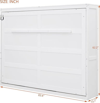 Merax Modern Farmhouse Solid Wood Murphy Bed Chest, Wall Bed with Wood Slat Support/No Box Spring Needed/Space Saving/Full,White
