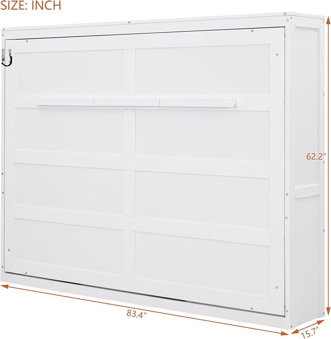 Ball & Cast Full Size Murphy Bed,Hideaway Beds with Dual Piston Metal Folding Mechanism Designed,Wood Wall Cabinets Bedframe w/Slat Support and Storage Platform Top,Hardware Chain,for Apartment,White