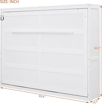 Ball & Cast Full Size Murphy Bed,Hideaway Beds with Dual Piston Metal Folding Mechanism Designed,Wood Wall Cabinets Bedframe w/Slat Support and Storage Platform Top,Hardware Chain,for Apartment,White