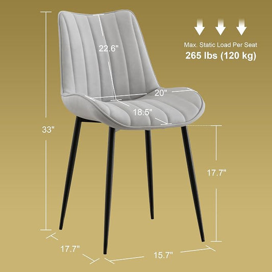 VECELO Dining Chairs Set of 6, Velvet Fabric & Metal Frame, Mordern Style for Kitchen, Living Room,Offcie, Light Grey
