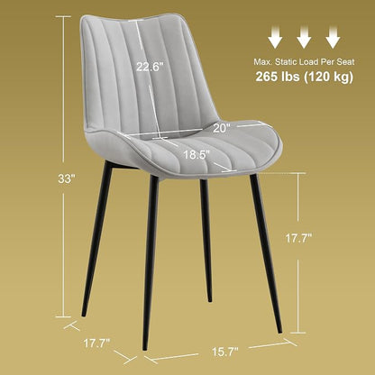 VECELO Dining Chairs Set of 2, Velvet Fabric & Metal Frame, Mordern Style for Kitchen, Living Room,Offcie, Light Grey