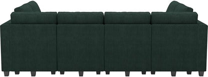 Belffin Oversized 12 Seat Modular Sectional Sleeper Sofa Convertible Sleeper Sectional Sofa with Storage Seat Large Corduroy Modular Couch for Living Room Green
